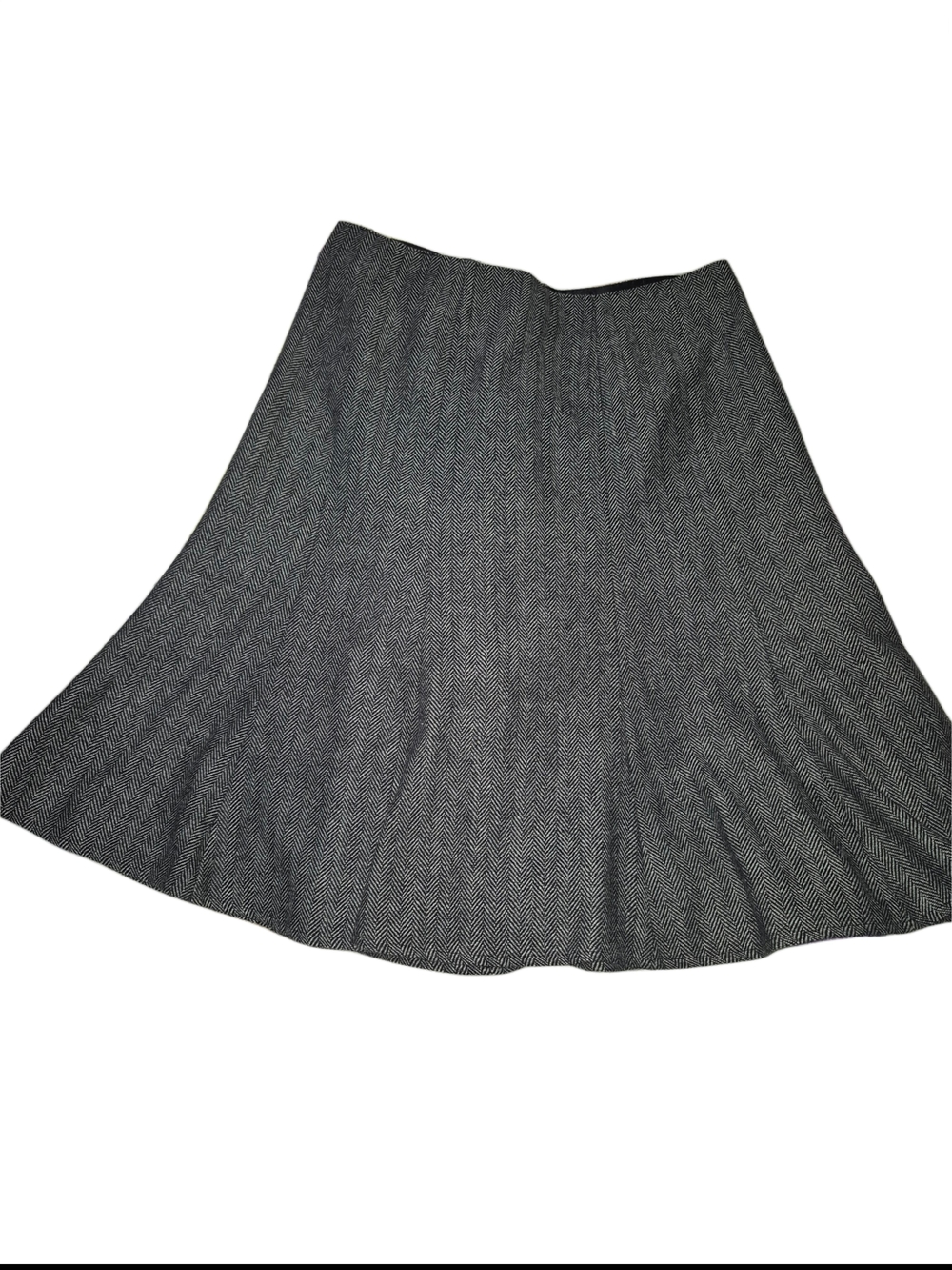 Dressbarn Classic Grey Wool Blend Flounced Hemline Herringbone Mini Skirt Size 4